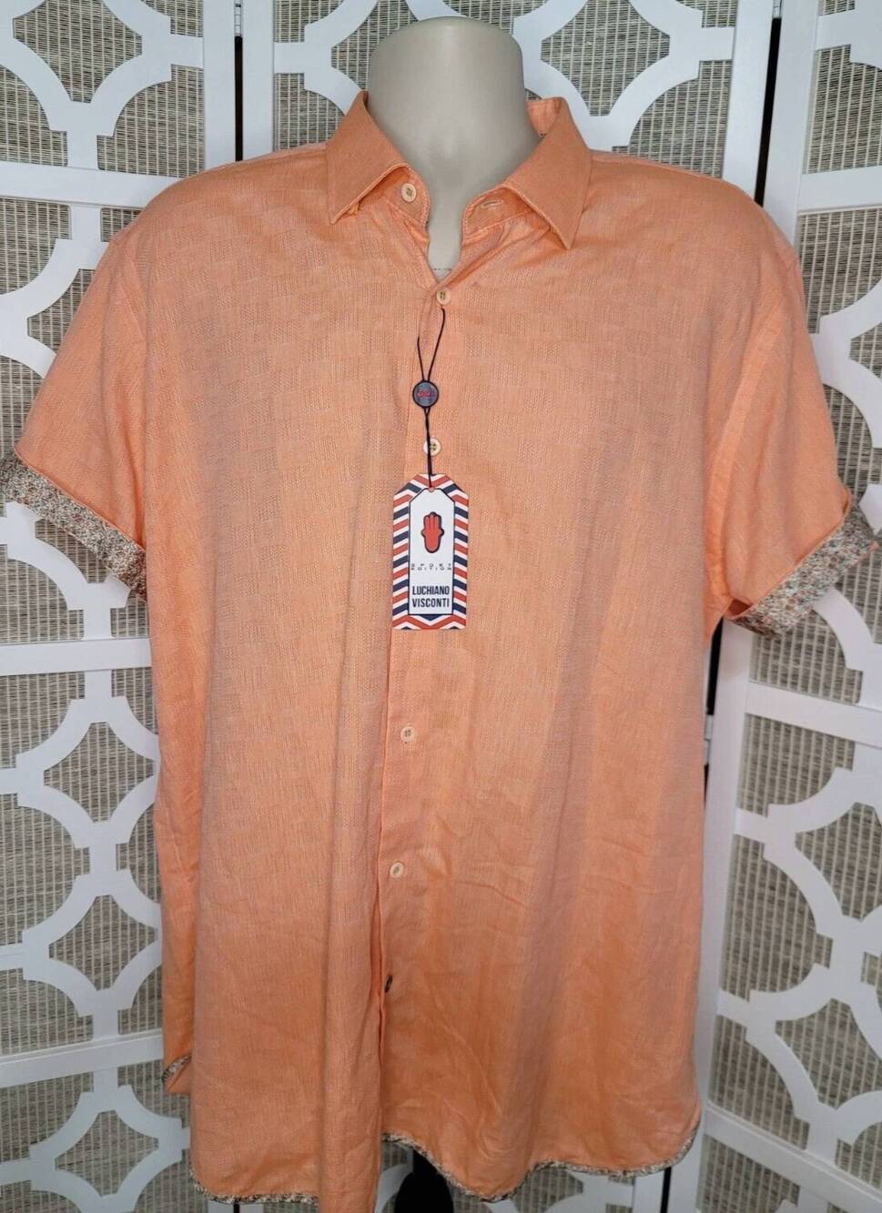 NEW LUCHIANO VISCONTI men's button up short sleeve shirt in apricot